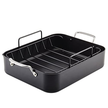 KitchenAid Hard Anodized Roasting Pan/Roaster with Removable Rack, 13 Inch x 15.75 Inch - Matte Black