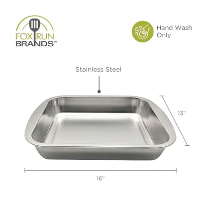 Fox Run Stainless Steel Roasting Pan, 16" x 13" Rectangular Oven Baking Pan