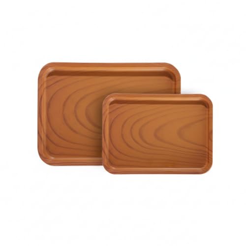 ZENSEWEN Wood Grain Serving Tray Set of 2 - Lightweight Decorative Nesting Platters for Coffee Table, and Guest Hosting - Durable Heat Resistant Food Trays for Breakfast in Bed and Appetizers