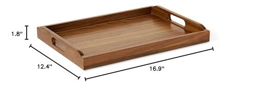 Amazon Basics Wooden Serving Tray with Built-in Handles, Acacia Wood, 17 x 12 in.