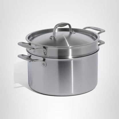 Made In Cookware | 8 Quart Stainless Steel Stock Pot With Lid and Pasta Insert | 5 Ply Stainless Clad | Professional Cookware | Crafted in Italy | Induction Compatible