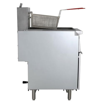 Kratos Commercial Deep Fryer, Stainless Steel Gas Floor Fryer for Restaurants, 40 lb. Capacity, Three Burners, 90,000 BTU, with Two Fryer Baskets, Liquid Propane (29Y-010-LP)
