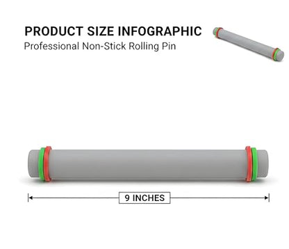 2 Pcs Adjustable Rolling Pin with Removable Rings, Non-Stick Fondant & Dough Rolling Pins, 9 Inch Baking Rolling Pins for Cookies, Pastry, Pizza & Fondant