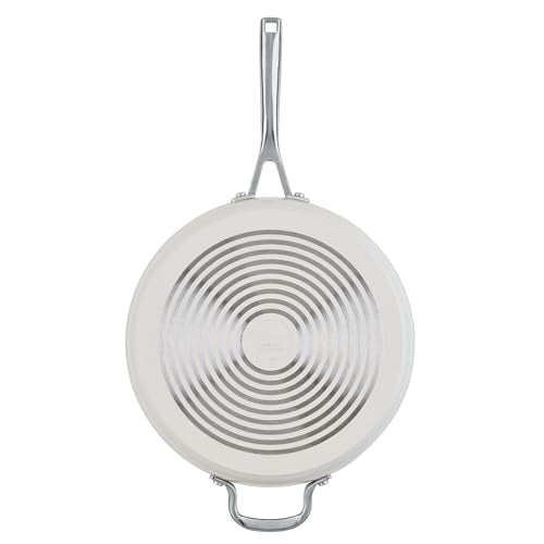 KitchenAid Hard Anodized Ceramic Induction Nonstick Cookware Saute Pan/Jumbo Cooker with Lid and Helper Handle, Dishwasher Safe, 5 Quart Sauteuse with Stainless Steel Handles - Porcelain White