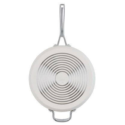 KitchenAid Hard Anodized Ceramic Induction Nonstick Cookware Saute Pan/Jumbo Cooker with Lid and Helper Handle, Dishwasher Safe, 5 Quart Sauteuse with Stainless Steel Handles - Porcelain White