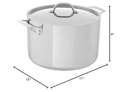 Viking 3-Ply Stainless Steel Stock Pot, 12 Quart Soup Cooking Pot with Lid, Kitchen Cookware, Dishwasher and Oven Safe, Induction Ready, Silver