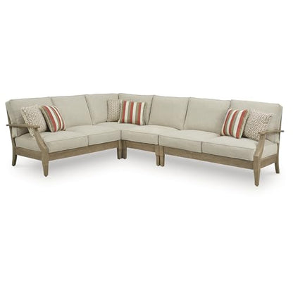 Signature Design by Ashley Clare View Left-Arm Facing Contemporary 4-Piece Outdoor Sectional with Cushion and 6 Throw Pillows, Beige