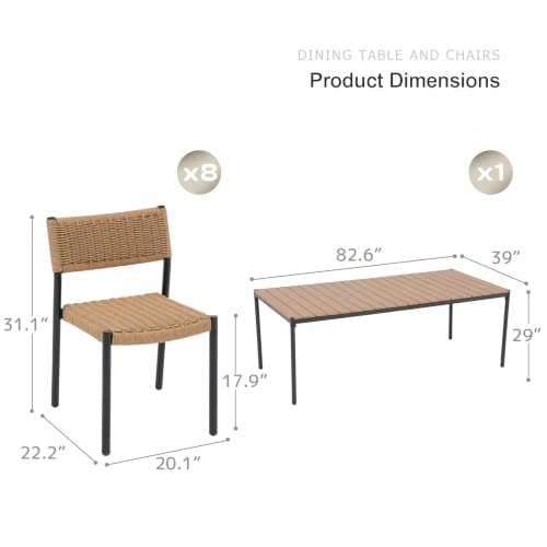 SUNSITT 9 Piece Outdoor Patio Dining Set, No Assembly Required for Chairs