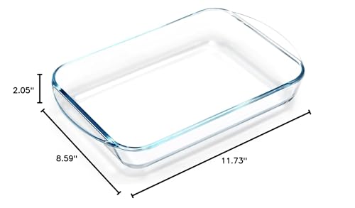 NUTRIUPS 2.6 Quart Glass Baking Dish, 9x13x2.2''(Handles Included), Rectangular Baking Dishes for Oven, Tempered Glass Casserole Dish