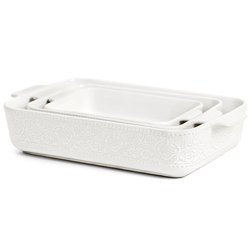 Ceramic Baking Dish Set of 3, Casserole Dishes for Oven, Ideal for Baking, Stewing, Roasting, and Holiday Feasts. The Gift for Mother's Day, Thanksgiving, Christmas, or Housewarming(Bright White)