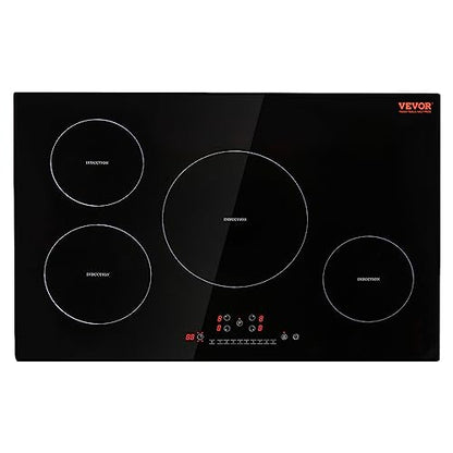 VEVOR Electric Cooktop, 4 Burners, 30'' Induction Stove Top, Built-in Magnetic Cooktop 7500W, 9 Heating Level Multifunctional Burner, LED Touch Screen w/Child Lock & Over-Temperature Protection