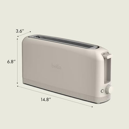 bella 2 Slice Slim Toaster, Fits-anywhere™ Kitchenware, 6 Setting Shade Control with Reheat & Cancel Buttons, Fits sourdough, 10” Long Slot, Anti Jam & Auto Shutoff, 900 Watt, Oatmilk