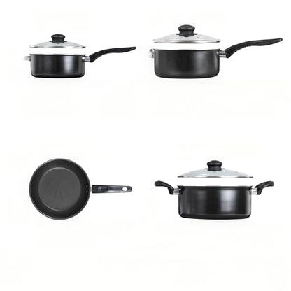 7 Piece Aluminum Non Stick Cookware Set with Glass Lids Black