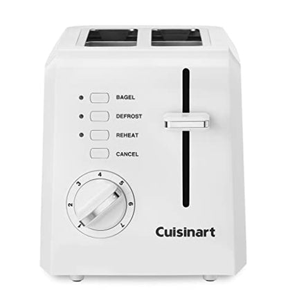 Cuisinart CPT-122 2-Slice Compact Plastic Toaster, Slots for Bagels & Bread, 7 Shade Settings, Cancel/Defrost/Reheat Functions, Removable Crumb Tray, Small Kitchen Appliance for Home & Office, White