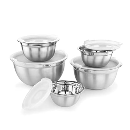 AVADOR Premium Stainless Steel Mixing Bowls with Lids, Set of 5 Brushed Stainless Steel Mixing Bowl Set, Easy To Clean, Space Saving, Great for Cooking, Baking, Prepping (0.25qt, 1qt, 1.5qt, 3qt, 5qt)