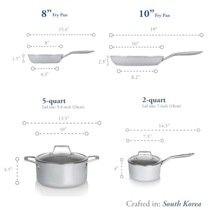 TECHEF - CeraTerra Collection Ceramic Nonstick Cookware Set (PTFE and PFOA Free Ceramic Exterior & Interior), Made in Korea, (6-Piece Set)