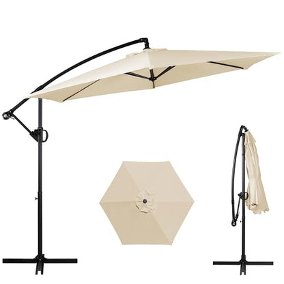 Shintenchi Patio Offset Umbrella with Easy Tilt Adjustment,Crank and Cross Base, Outdoor Cantilever Hanging Umbrella, Sunshade Umbrella Canopy, Cream White