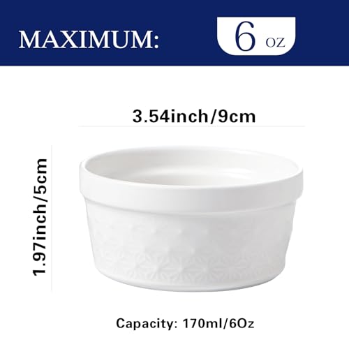 Feenmai 6 Oz Ramekins Oven Safe, Creme Brulee Ramekins Set of 8, Ceramic Souffle Dish, White Porcelain Snowflake Baking Bowls for Dessert, Pie, Tart, Souffles, Appetizers