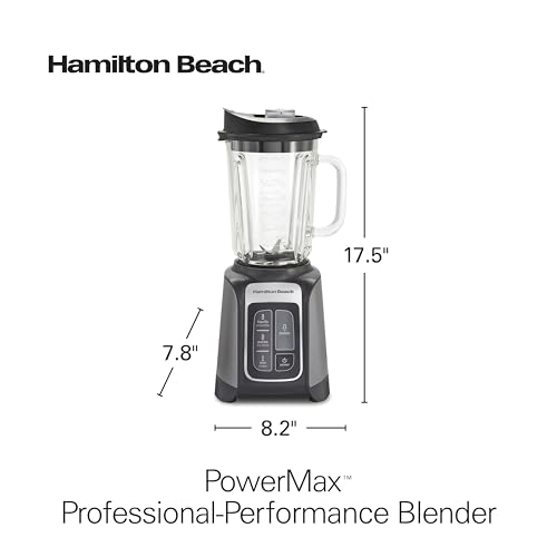 Hamilton Beach PowerMax Professional-Performance Blender for Shakes and Smoothies, Puree and Ice Crush, 48oz BPA-Free Glass Jar, 1680 Peak Watts, Stainless Steel Blades, Silver (58600J)