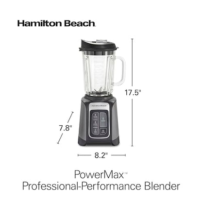 Hamilton Beach PowerMax Professional-Performance Blender for Shakes and Smoothies, Puree and Ice Crush, 48oz BPA-Free Glass Jar, 1680 Peak Watts, Stainless Steel Blades, Silver (58600J)