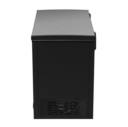Chest Deep Freezer, 7 Cu. Ft, Black Adjustable Thermostat-Removable Vinyl Coated Wire Basket-Easy Defrost Drain, Eye-Catching Stainless Steel Top Door- Garage Ready