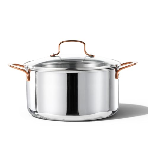 CAROTE 6 Qt Tri-Ply Stainless Steel Stockpot, Non-Toxic Stock Pot with Lid, Soup Pot for Pasta, Even Heating, Oven Safe, Induction, Ceramic and Gas Cooktops Compatible, Sliver
