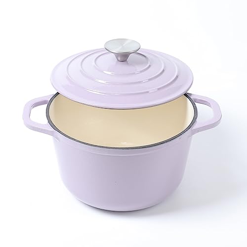 HAWOK 3 qt Enameled Cast Iron Dutch Oven, Dia. 7.87 inch with Lid, Purple
