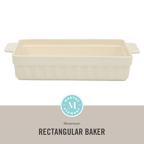 Martha Stewart Broadbrook Ceramic Bakeware, 13x9 Inch Rectangular Baking Dish with Handles, Cream Glazed Stoneware for Casseroles, Lasagna, Roasts & Desserts, Oven & Dishwasher Safe