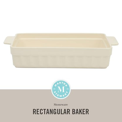 Martha Stewart Broadbrook Ceramic Bakeware, 13x9 Inch Rectangular Baking Dish with Handles, Cream Glazed Stoneware for Casseroles, Lasagna, Roasts & Desserts, Oven & Dishwasher Safe