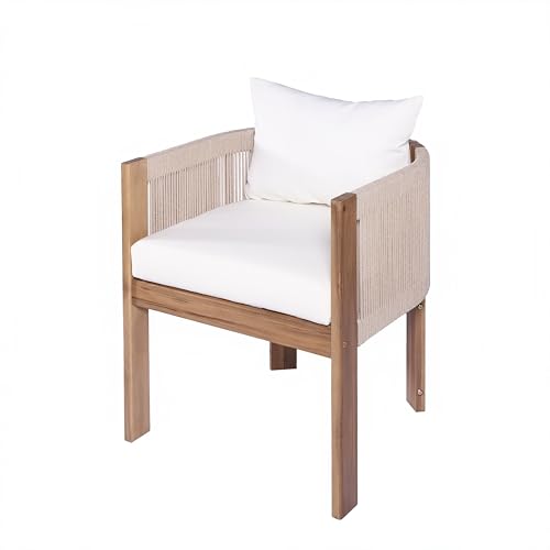 Christopher Knight Home Matera Acacia Wood Outdoor Dining Set for 8, 9 Piece Patio Dining Table and Chair Set, Wooden Outdoor Dining Armchair and Table Set with Removable Cushion, Light Teak+Beige