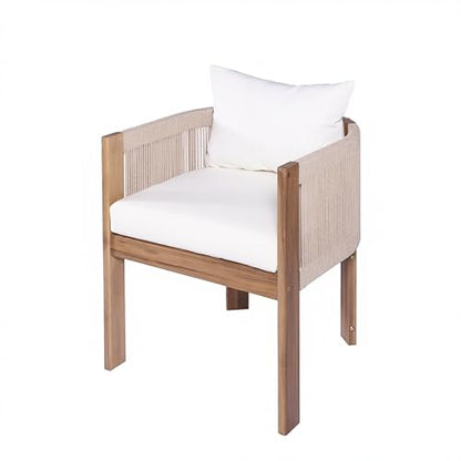 Christopher Knight Home Matera Acacia Wood Outdoor Dining Set for 8, 9 Piece Patio Dining Table and Chair Set, Wooden Outdoor Dining Armchair and Table Set with Removable Cushion, Light Teak+Beige