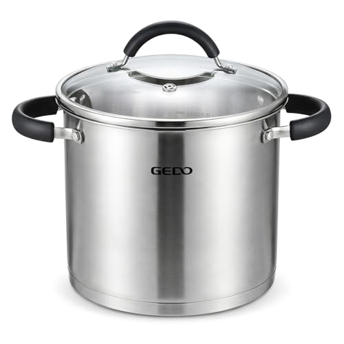 GEDO Food-Grade 304 Stainless Steel Stock Pot, Thickened Cooking Pot with Tempered Glass Lid, Heat-Resistant Handles, Fits All Stovetops for Soup Stew Canning, Dishwasher Safe (10, Quarts)