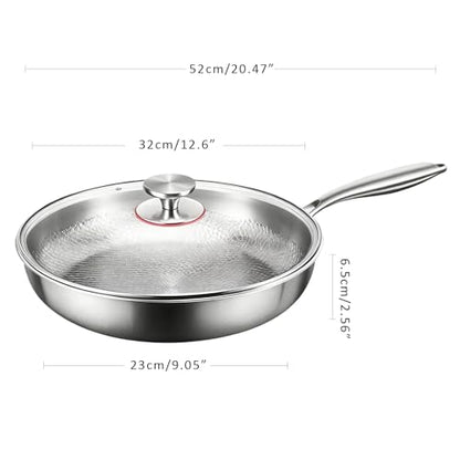 SSHIYEEY Titanium Pan – Premium Titanium Cookware, Naturally Nonstick & Non-Toxic,Chemical-Free Frying Pan, Fast & Even Heating Skillet for Cooking, Works on All Cooktops (13”+lid)