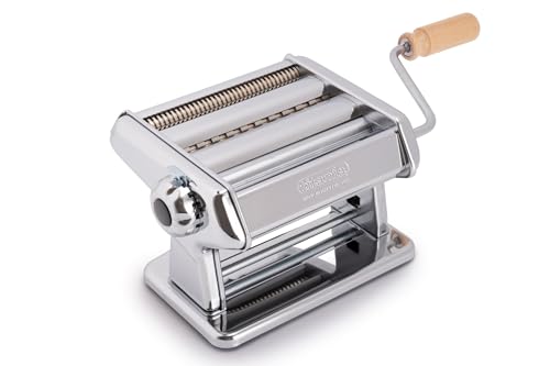 Imperia Titania Pasta Maker- Machine is 100% Made in Italy- Heavy Duty Steel Construction, Manual Roller with Wooden Handle- Cutter for Lasanga, Fettucine & More- Make Fresh Homemade Italian Noodles