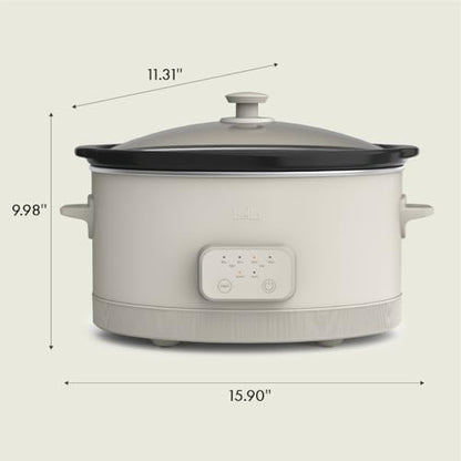 bella 6.0 Qt Programmable Slow Cooker, Ceramic Nonstick Coating, Adjustable Temperature & Cooking Times, Dishwasher Safe Stoneware Pot & Tempered Glass Lid, Tangle Free Cord Wrap, Oatmilk
