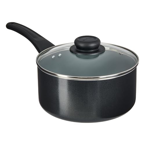 GoodCook Everyday Sauce Pan with Lid Ceramic Nonstick Aluminum Construction for Even Heating Non-Toxic PTFE & PFOA Free, 3-Quarts, Black