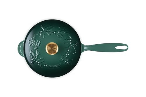 Le Creuset Enameled Cast Iron Holly Collection Saucier, 2.25 qt., Artichaut with Gold Knob