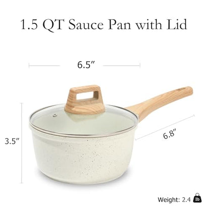 ESLITE LIFE Nonstick Sauce Pan with Lid, 1.5 QT Small Soup Pot Compatible with All Stovetops (Gas, Electric & Induction), PFOA Free, White