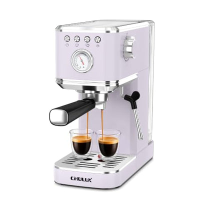 CHULUX Slim Espresso Machine with Milk Frother for Home Latte, Lavender