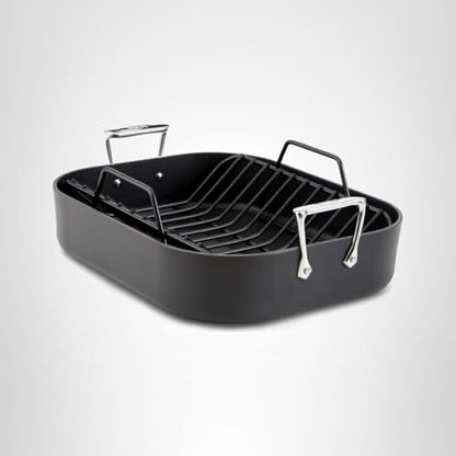 All-Clad HA1 Hard Anodized Nonstick Roaster and Nonstick Rack 13x16 Inch Oven Broiler Safe 500F Roaster Pan, Pots and Pans, Cookware Black