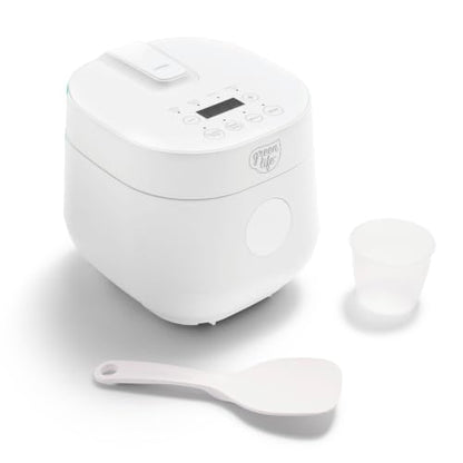 GreenLife Digital Rice Cooker, 2-Cups Uncooked/4-Cups Cooked, Removable Nonstick Ceramic PFAS-Free Pot, One-Touch Presets, Oats, Quinoa, Brown Rice, Auto Keep Warm, Fuzzy Logic Tech, 1.5QT, White