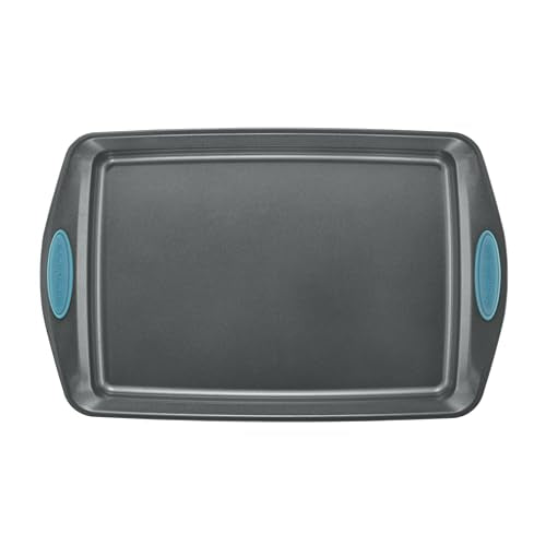 Rachael Ray Bakeware Nonstick Cookie Pan Set, 3-Piece, Gray with Agave Blue Grips