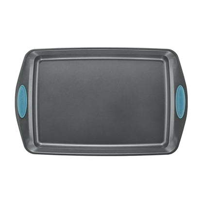 Rachael Ray Bakeware Nonstick Cookie Pan Set, 3-Piece, Gray with Agave Blue Grips