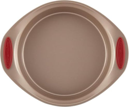 Rachael Ray Cucina Nonstick Bakeware Set Baking Cookie Sheets Cake Muffin Bread Pan, 10 Piece, Latte Brown with Cranberry Red Grips