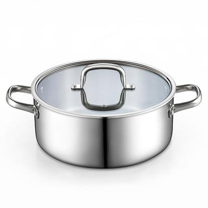 Cook N Home Stainless Steel Stockpot with Lid 7 Quart, Tri-Ply Clad Dutch Oven Soup Pot, Induction Cooking Pot, Silver
