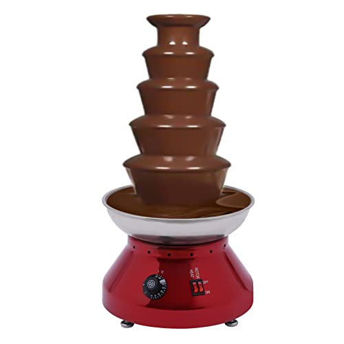 5 Tier Electric Chocolate Fondue Fountain Machine for Parties - 230W Large Chocolate Fountain Machine Melts Cheese Butter Candy and Liqueur - 3000ml/7lbs (Red)