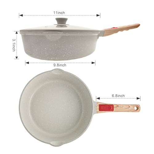 AIKENBBKK 12 Inch Nonstick Deep Frying Pan Skillet with Lid, 5 QT Saute Pan, Non Stick Frying Pans, Compatible with All Stovetops, Detachable Handle, Oven Safe, PFOA PFOS Free