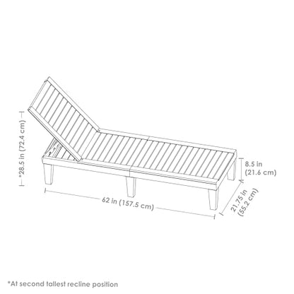 Sunnydaze 5-Position Outdoor Adjustable Chaise Lounge Chair - UV- and Weather-Resistant Polypropylene Resin - Wood-Look Design - Black