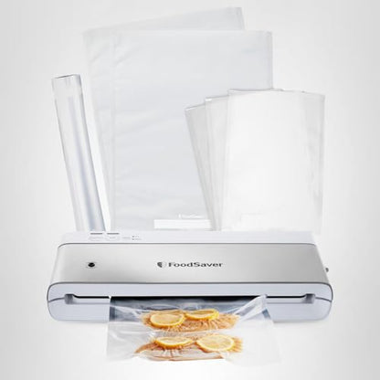 FoodSaver Compact Vacuum Sealer Machine with Airtight Bags and Roll - Ideal for Sous Vide and Airtight Food Storage, White