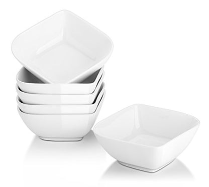 DOWAN Ramekins 8 oz Oven Safe, Creme Brulee Ramekin, Semi-Square Dessert Bowls, Small Serving Bowls, Porcelain Sauce Souffle Dishes, Dipping Custard Cups, Set of 6, Soft White
